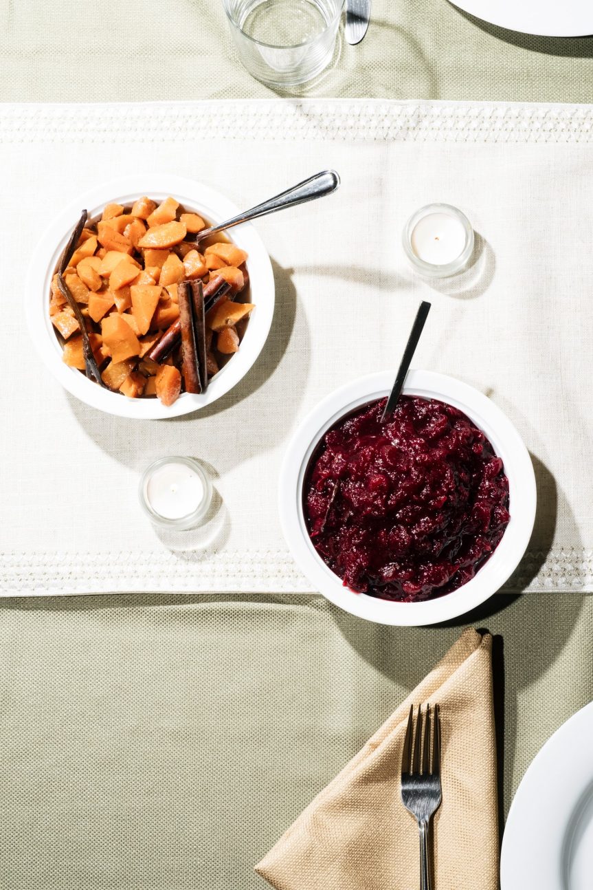 Cranberry and quince sauces.