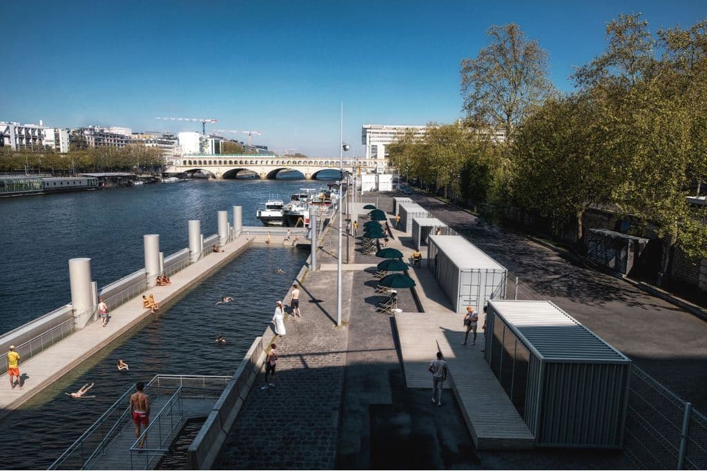One of three designated areas for public swimming in the River Seine in Paris, France.