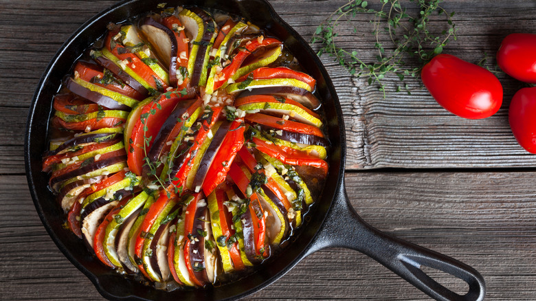 Colorful ratatouille in a skillet
